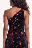 Load image into Gallery viewer, Sparkly Golden One Shoulder Sequins Sheath Velevet Long Wedding Guest Dress