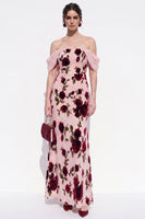 Load image into Gallery viewer, Peach Floral Mermaid Off The Shoulder Long Wedding Guest Dress