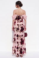 Load image into Gallery viewer, Peach Floral Mermaid Off The Shoulder Long Wedding Guest Dress