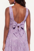 Load image into Gallery viewer, A Line Lavender Floral Boat Neck Long Wedding Guest Dress with Bow