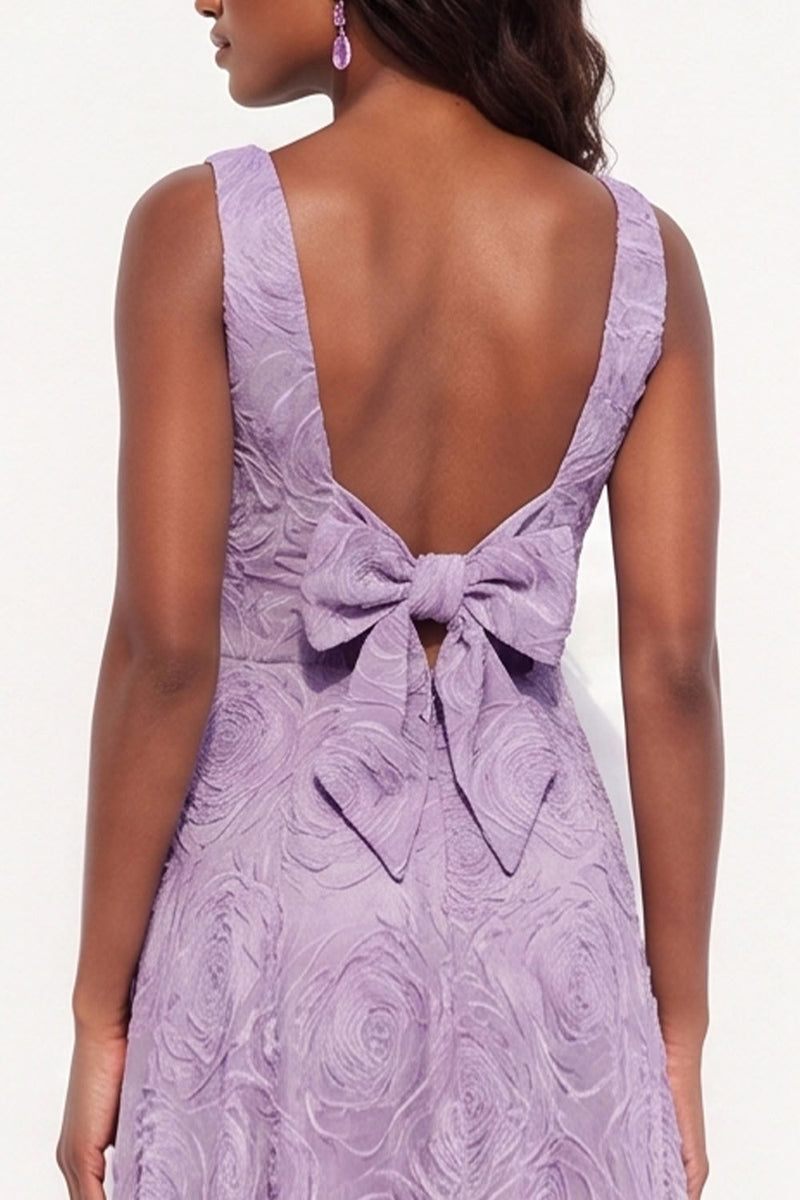 Load image into Gallery viewer, A Line Lavender Floral Boat Neck Long Wedding Guest Dress with Bow