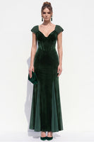 Load image into Gallery viewer, Dark Green Velvet Corset Sheath Long Evening Dress with Sleeves