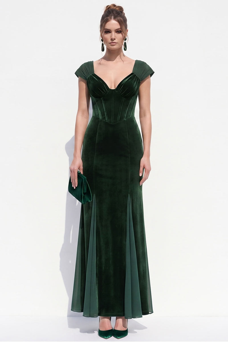 Load image into Gallery viewer, Dark Green Velvet Corset Sheath Long Evening Dress with Sleeves