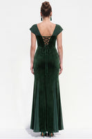 Load image into Gallery viewer, Dark Green Velvet Corset Sheath Long Evening Dress with Sleeves