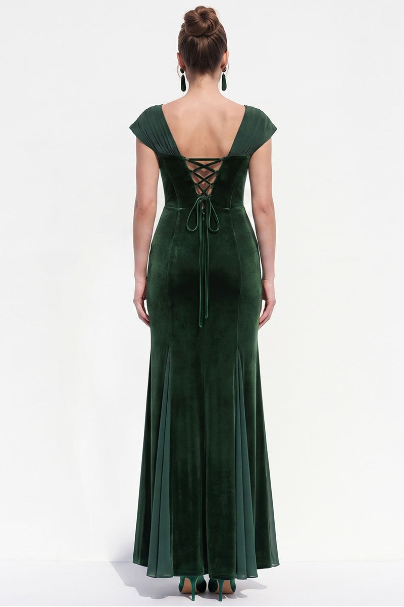 Load image into Gallery viewer, Dark Green Velvet Corset Sheath Long Evening Dress with Sleeves