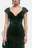 Load image into Gallery viewer, Dark Green Velvet Corset Sheath Long Evening Dress with Sleeves