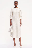 Load image into Gallery viewer, Simple White Round Neck Sheath Midi Work Dress with Sleeves