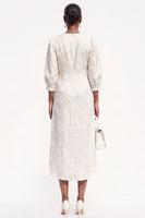 Load image into Gallery viewer, Simple White Round Neck Sheath Midi Work Dress with Sleeves