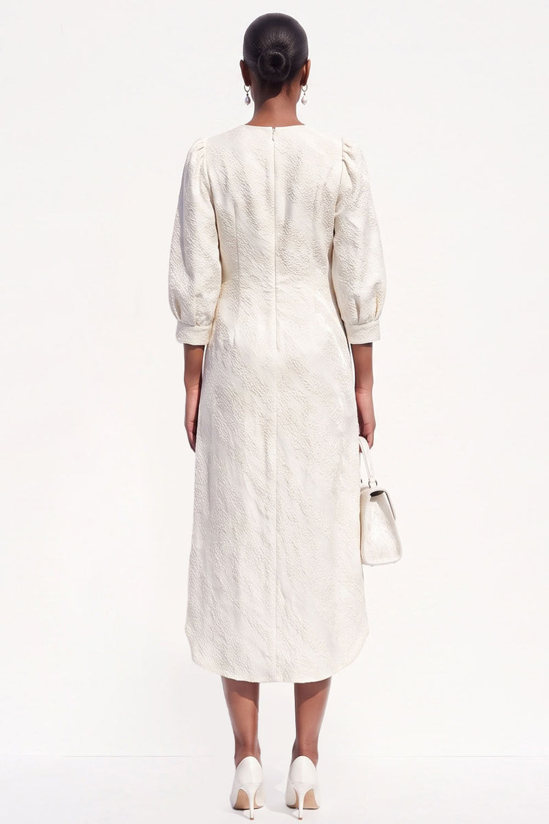 Load image into Gallery viewer, Simple White Round Neck Sheath Midi Work Dress with Sleeves
