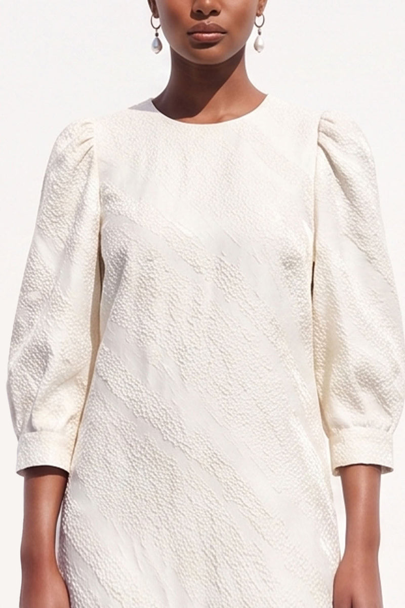 Load image into Gallery viewer, Simple White Round Neck Sheath Midi Work Dress with Sleeves