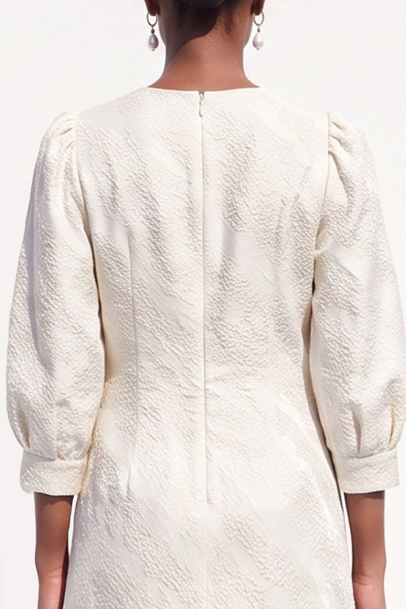 Load image into Gallery viewer, Simple White Round Neck Sheath Midi Work Dress with Sleeves