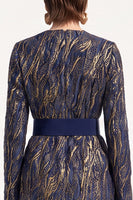 Load image into Gallery viewer, Bodycon Ink Blue Round Neck Midi Work Dress with Belt