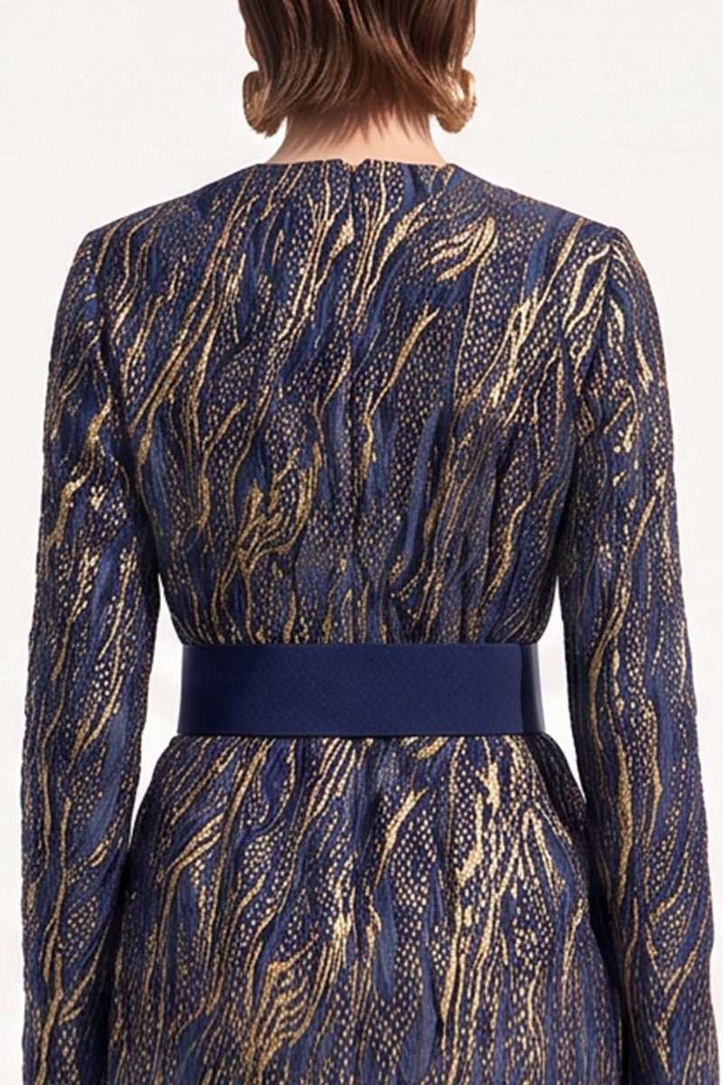 Load image into Gallery viewer, Bodycon Ink Blue Round Neck Midi Work Dress with Belt