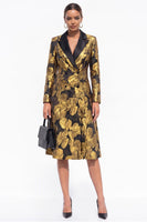Load image into Gallery viewer, Red Peak Lapel Floral A Line Double Breasted Midi Blazer Dress