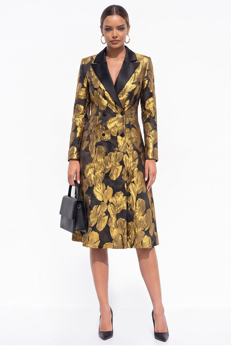 Load image into Gallery viewer, Red Peak Lapel Floral A Line Double Breasted Midi Blazer Dress