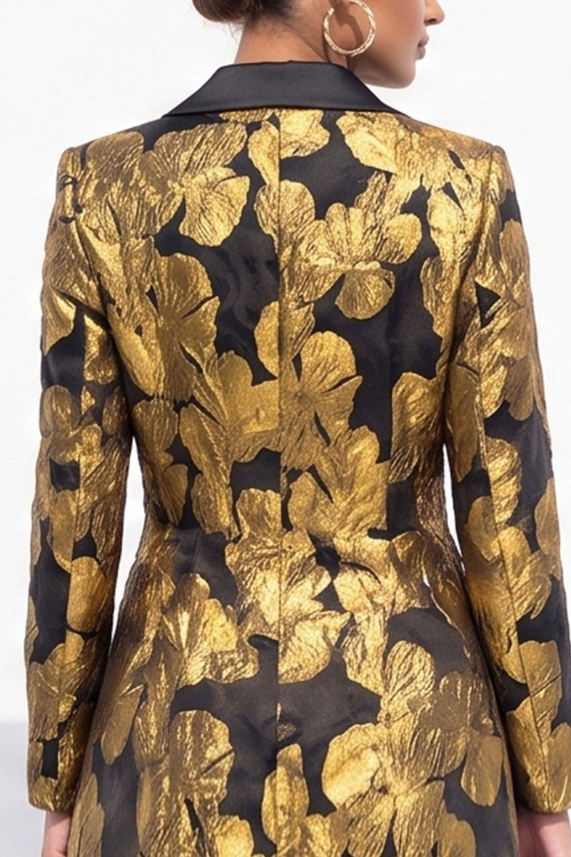Load image into Gallery viewer, Red Peak Lapel Floral A Line Double Breasted Midi Blazer Dress