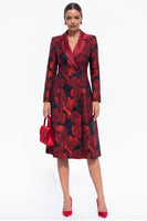 Load image into Gallery viewer, Red Peak Lapel Floral A Line Double Breasted Midi Blazer Dress