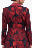 Load image into Gallery viewer, Red Peak Lapel Floral A Line Double Breasted Midi Blazer Dress