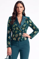Load image into Gallery viewer, Sparkly Beaded Peacock Green Notched Lapel Women Prom Blazer