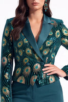Load image into Gallery viewer, Sparkly Beaded Peacock Green Notched Lapel Women Prom Blazer