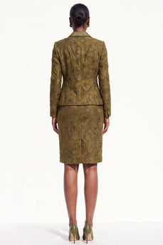 2-Piece Brown Peak Lapel Bodycon Floral Long Sleeves Women Trouser Suits