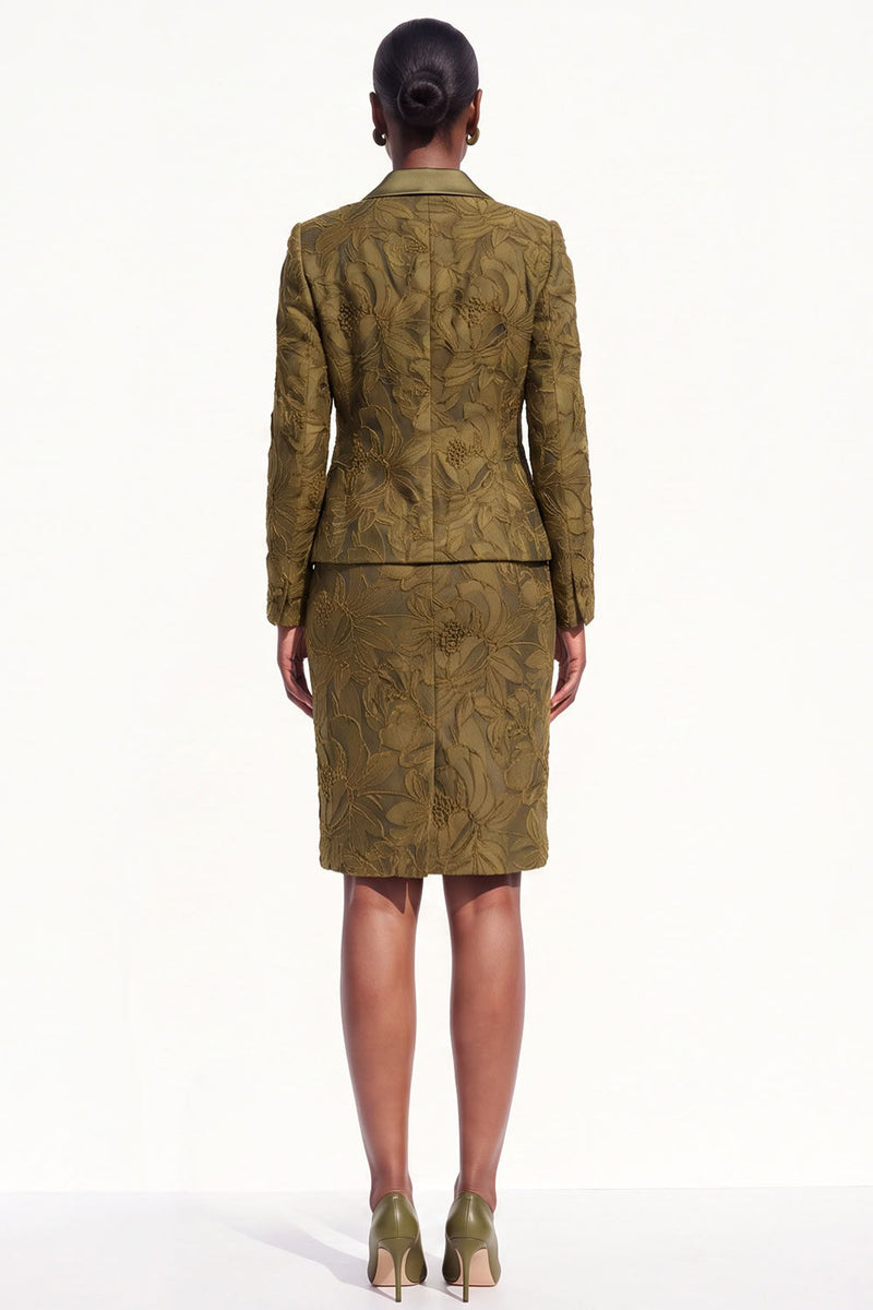 Load image into Gallery viewer, 2-Piece Brown Peak Lapel Bodycon Floral Long Sleeves Women Trouser Suits