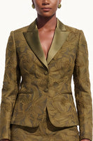 Load image into Gallery viewer, 2-Piece Brown Peak Lapel Bodycon Floral Long Sleeves Women Trouser Suits