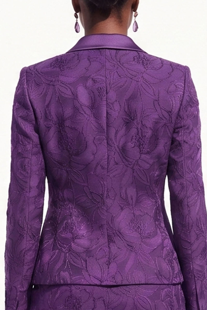 Load image into Gallery viewer, 2-Piece Brown Peak Lapel Bodycon Floral Long Sleeves Women Trouser Suits