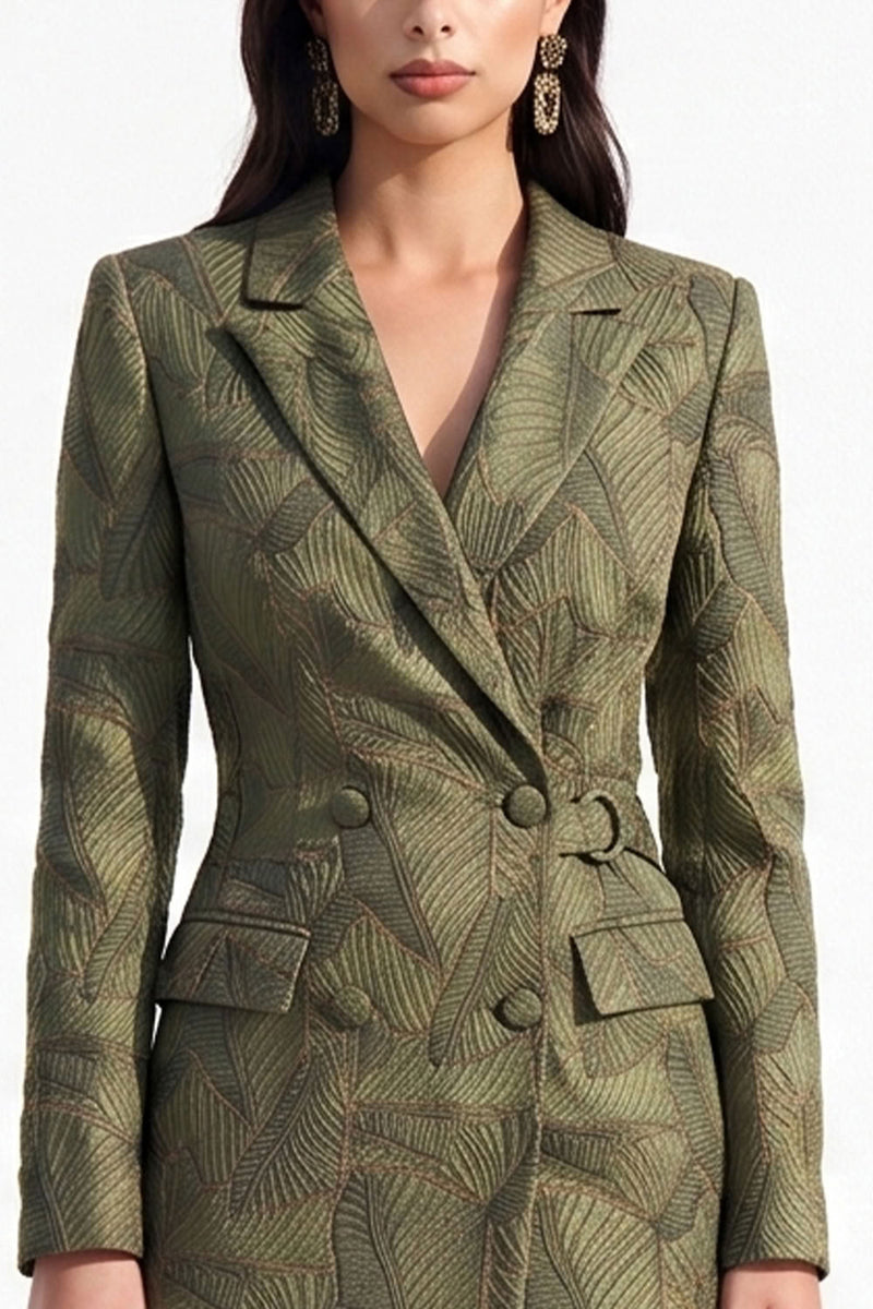 Load image into Gallery viewer, Coffee Peak Lapel Bodycon Double Breasted Floral Midi Blazer Dress