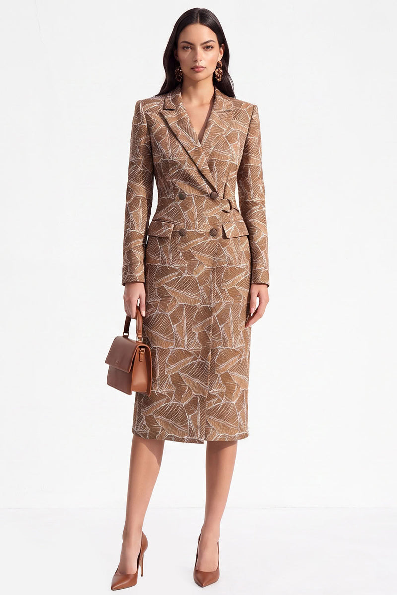Load image into Gallery viewer, Coffee Peak Lapel Bodycon Double Breasted Floral Midi Blazer Dress