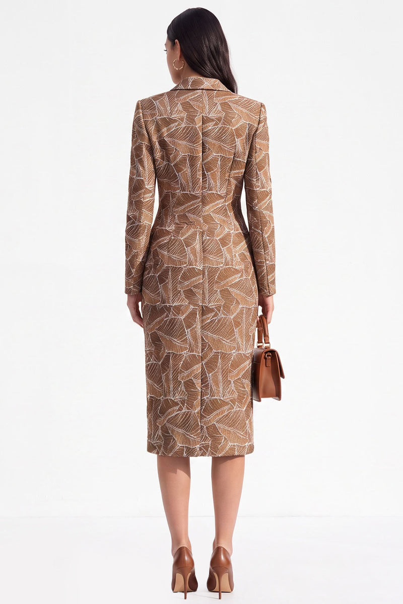 Load image into Gallery viewer, Coffee Peak Lapel Bodycon Double Breasted Floral Midi Blazer Dress