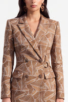 Load image into Gallery viewer, Coffee Peak Lapel Bodycon Double Breasted Floral Midi Blazer Dress