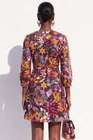 Load image into Gallery viewer, Burgundy V-Neck Sparkly Sequins Floral Short Work Dress with Sleeves