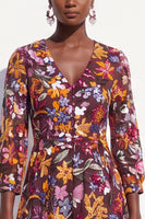 Load image into Gallery viewer, Burgundy V-Neck Sparkly Sequins Floral Short Work Dress with Sleeves