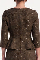 Load image into Gallery viewer, Glitter Bodycon Brown Tweed Peplum Ruffled Midi Work Dress with Sleeves