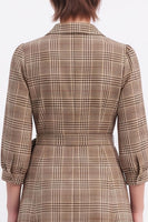 Load image into Gallery viewer, Grey Plaid A-Line V Neck Lapel Midi Work Dress with Sleeves