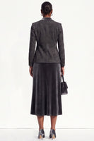 Load image into Gallery viewer, Velvet Black Grey 2-Piece Floral Peak Lapel Women Trouser Suits