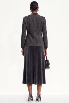 Velvet Black Grey 2-Piece Floral Peak Lapel Women Trouser Suits