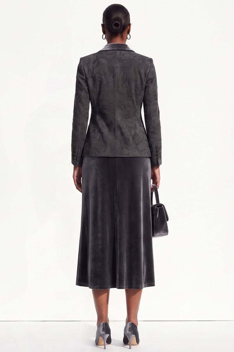 Load image into Gallery viewer, Velvet Black Grey 2-Piece Floral Peak Lapel Women Trouser Suits