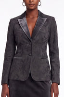 Load image into Gallery viewer, Velvet Black Grey 2-Piece Floral Peak Lapel Women Trouser Suits