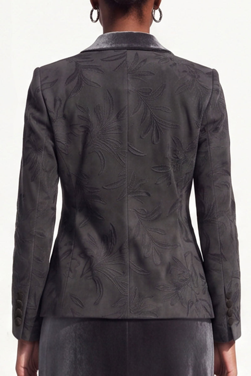 Load image into Gallery viewer, Velvet Black Grey 2-Piece Floral Peak Lapel Women Trouser Suits