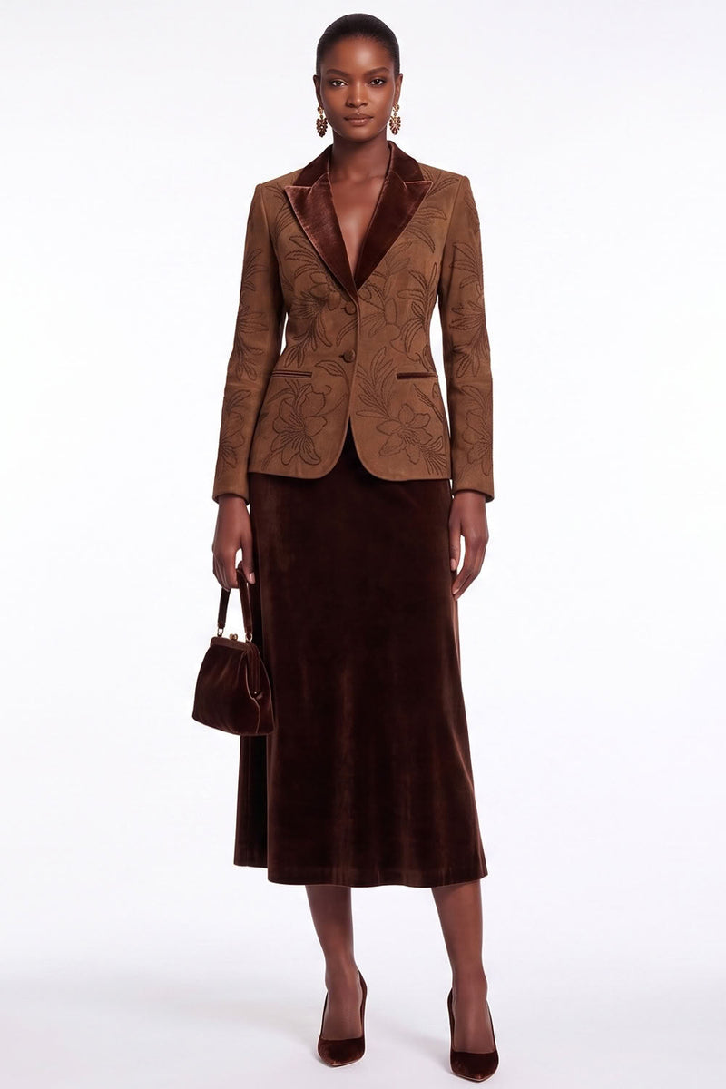 Load image into Gallery viewer, Velvet Black Grey 2-Piece Floral Peak Lapel Women Trouser Suits