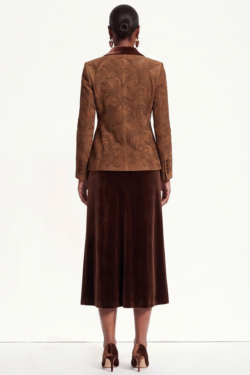 Load image into Gallery viewer, Velvet Black Grey 2-Piece Floral Peak Lapel Women Trouser Suits