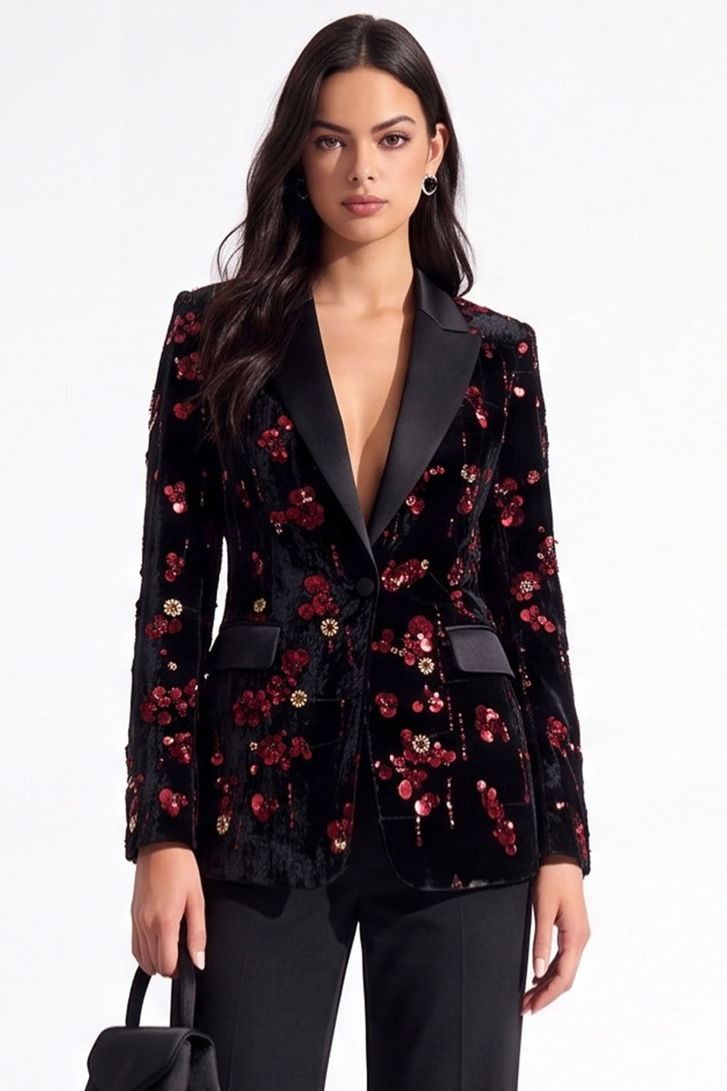 Load image into Gallery viewer, Sparkly Golden Peak Lapel Sequins Floral Women Prom Blazer