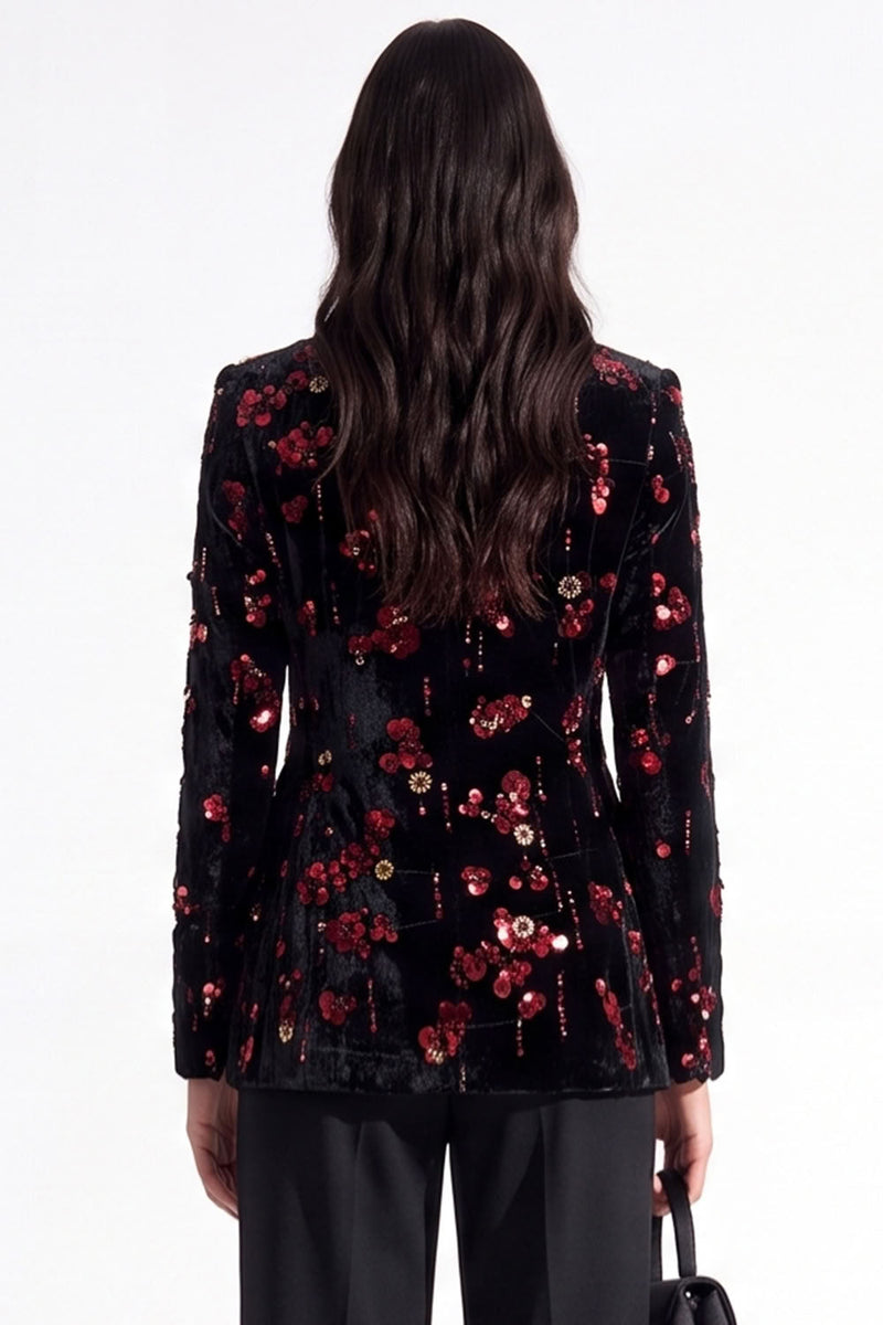 Load image into Gallery viewer, Sparkly Golden Peak Lapel Sequins Floral Women Prom Blazer