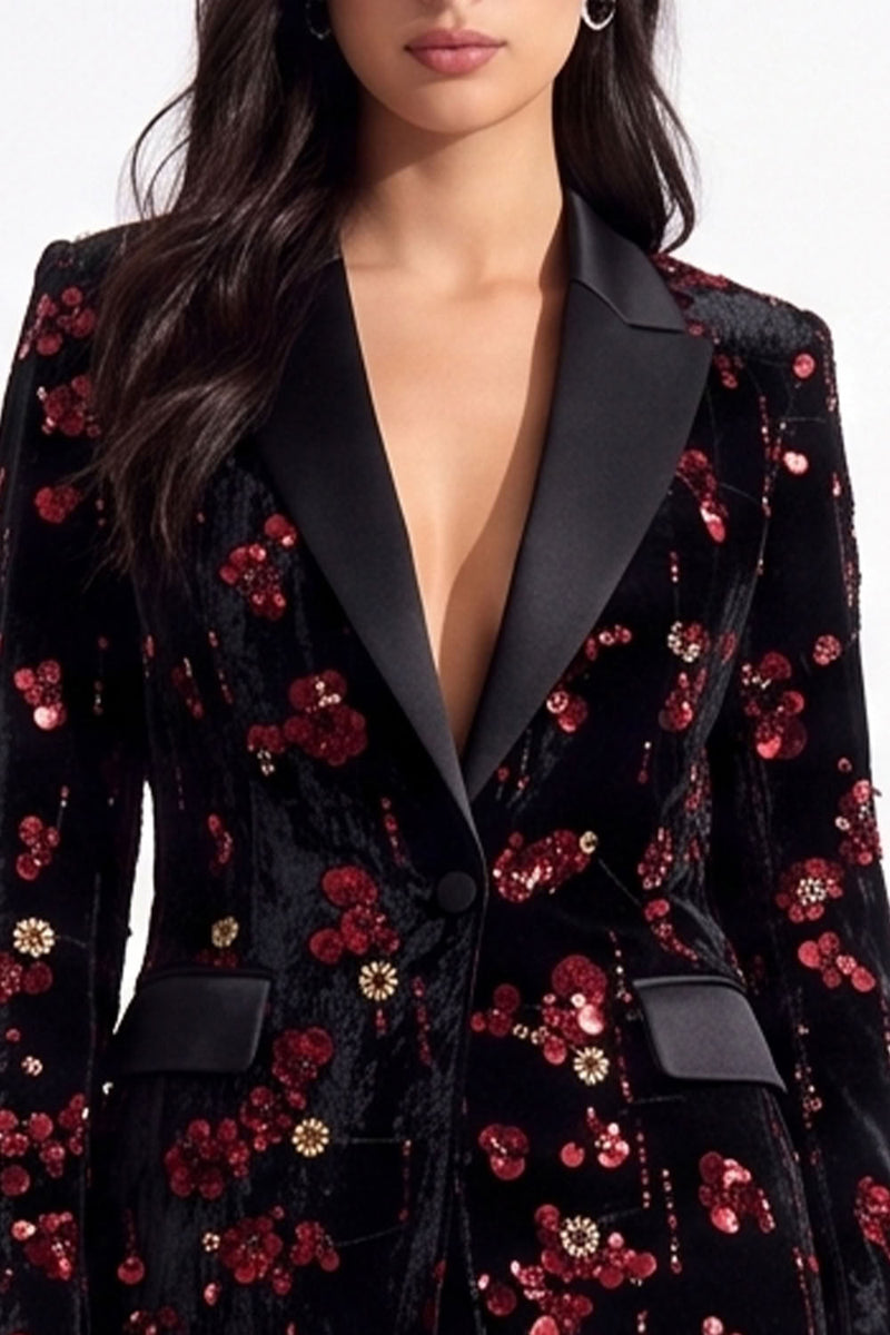 Load image into Gallery viewer, Sparkly Golden Peak Lapel Sequins Floral Women Prom Blazer