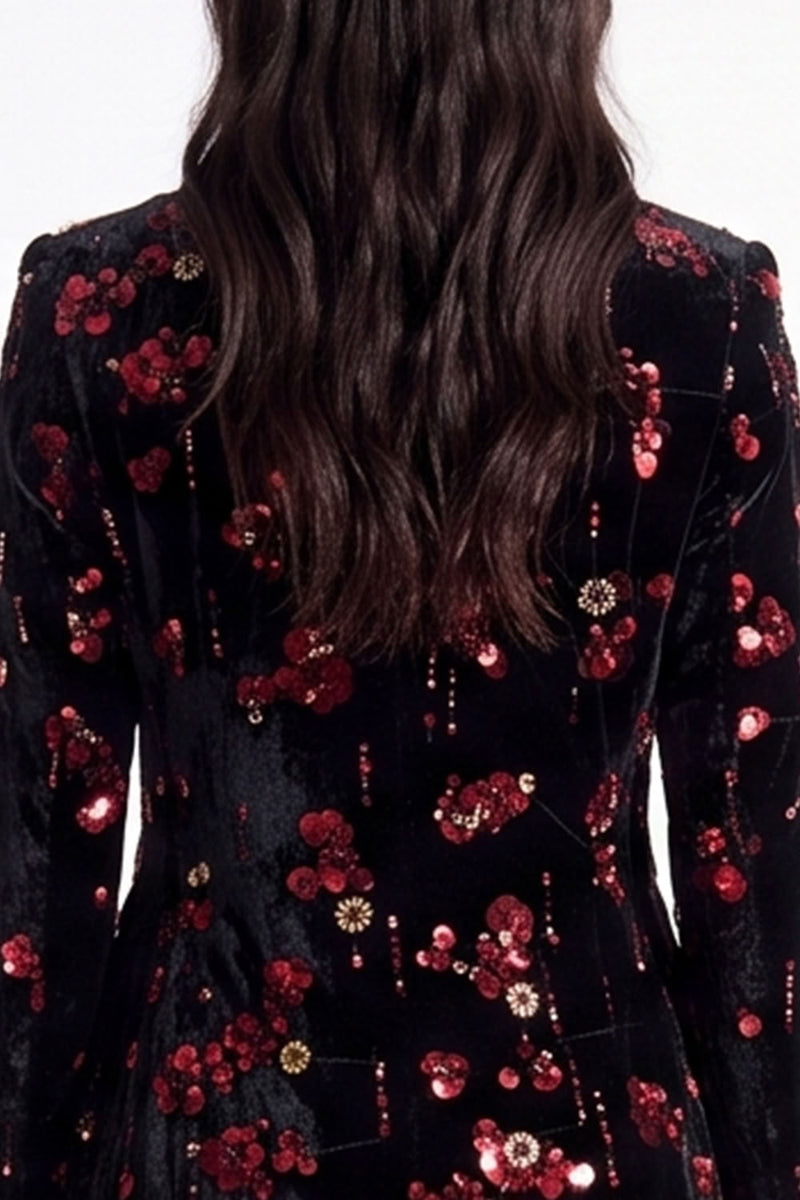 Load image into Gallery viewer, Sparkly Golden Peak Lapel Sequins Floral Women Prom Blazer
