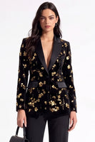 Load image into Gallery viewer, Sparkly Golden Peak Lapel Sequins Floral Women Prom Blazer
