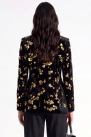 Load image into Gallery viewer, Sparkly Golden Peak Lapel Sequins Floral Women Prom Blazer