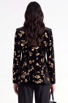Sparkly Golden Peak Lapel Sequins Floral Women Prom Blazer